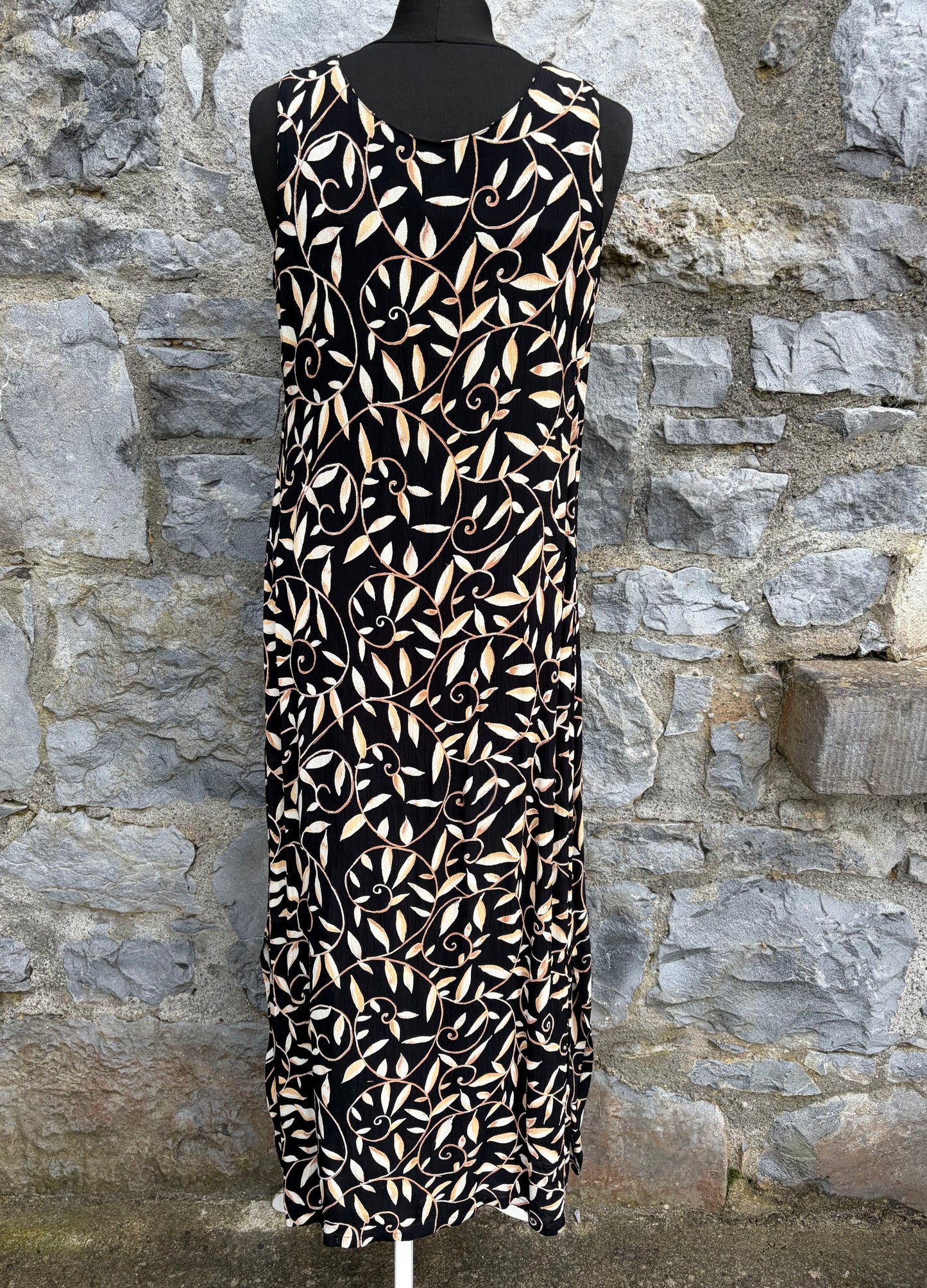 90s brown leaves black dress uk 10-12