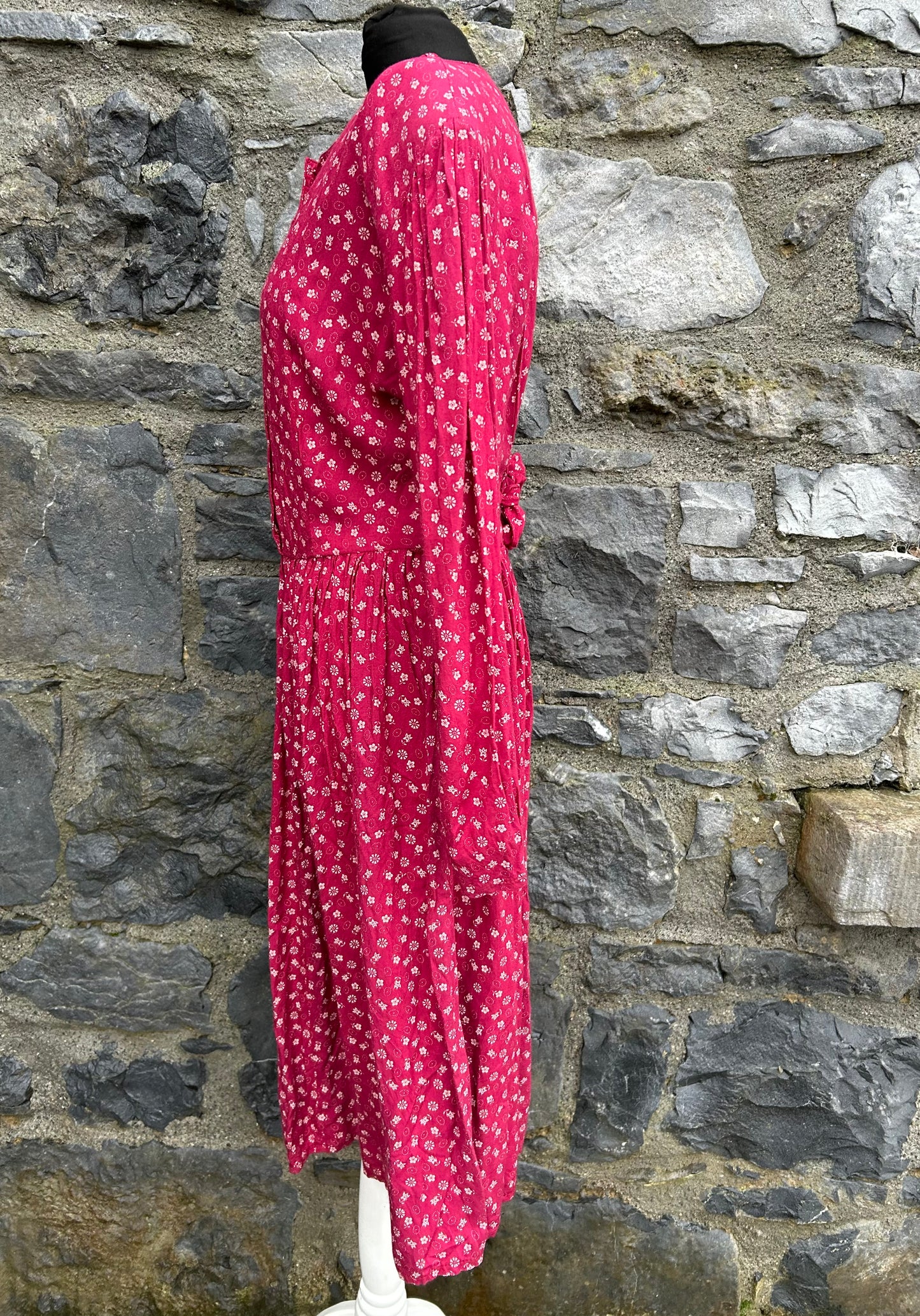 80s red floral dress uk 8-10