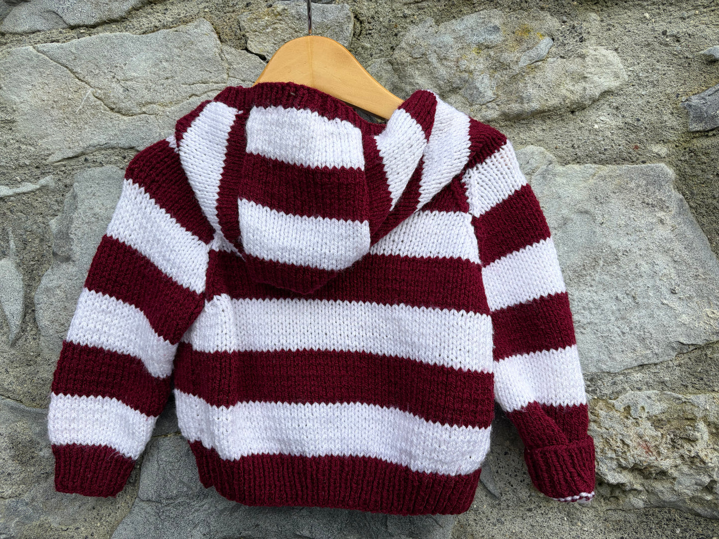 Maroon&white stripy cardigan 6-9m (68-74cm)