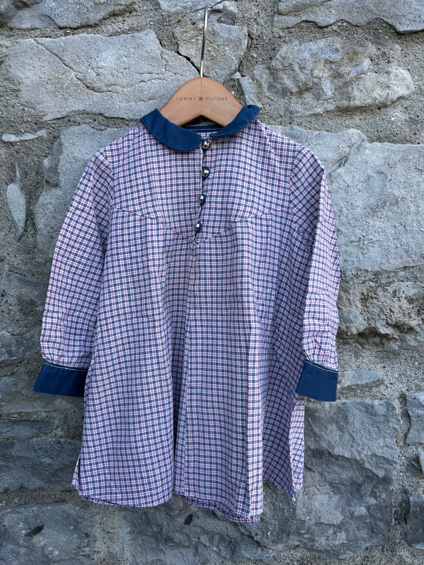 90s Pink&navy check dress 12-18m (80-86cm)