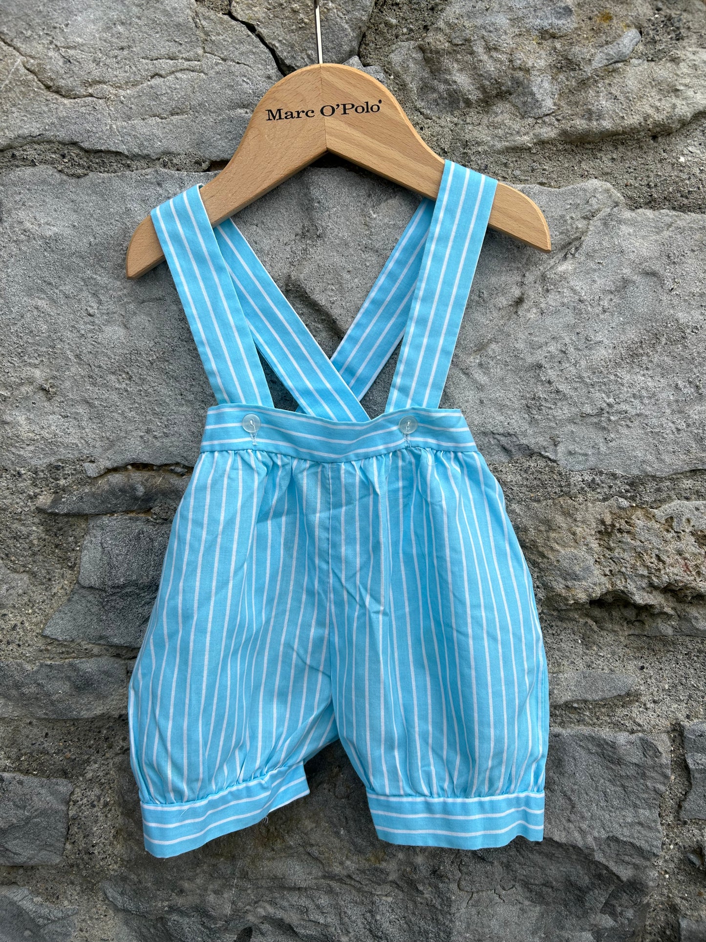 80s blue stripy dungarees 3-6m (62-68cm)