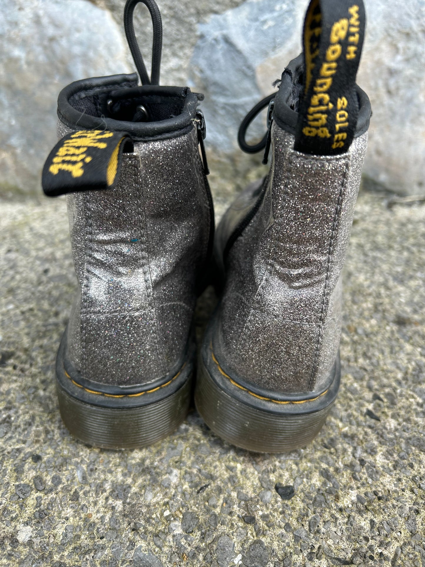 Silver glitter patent boots uk 2.5 (eu 35)
