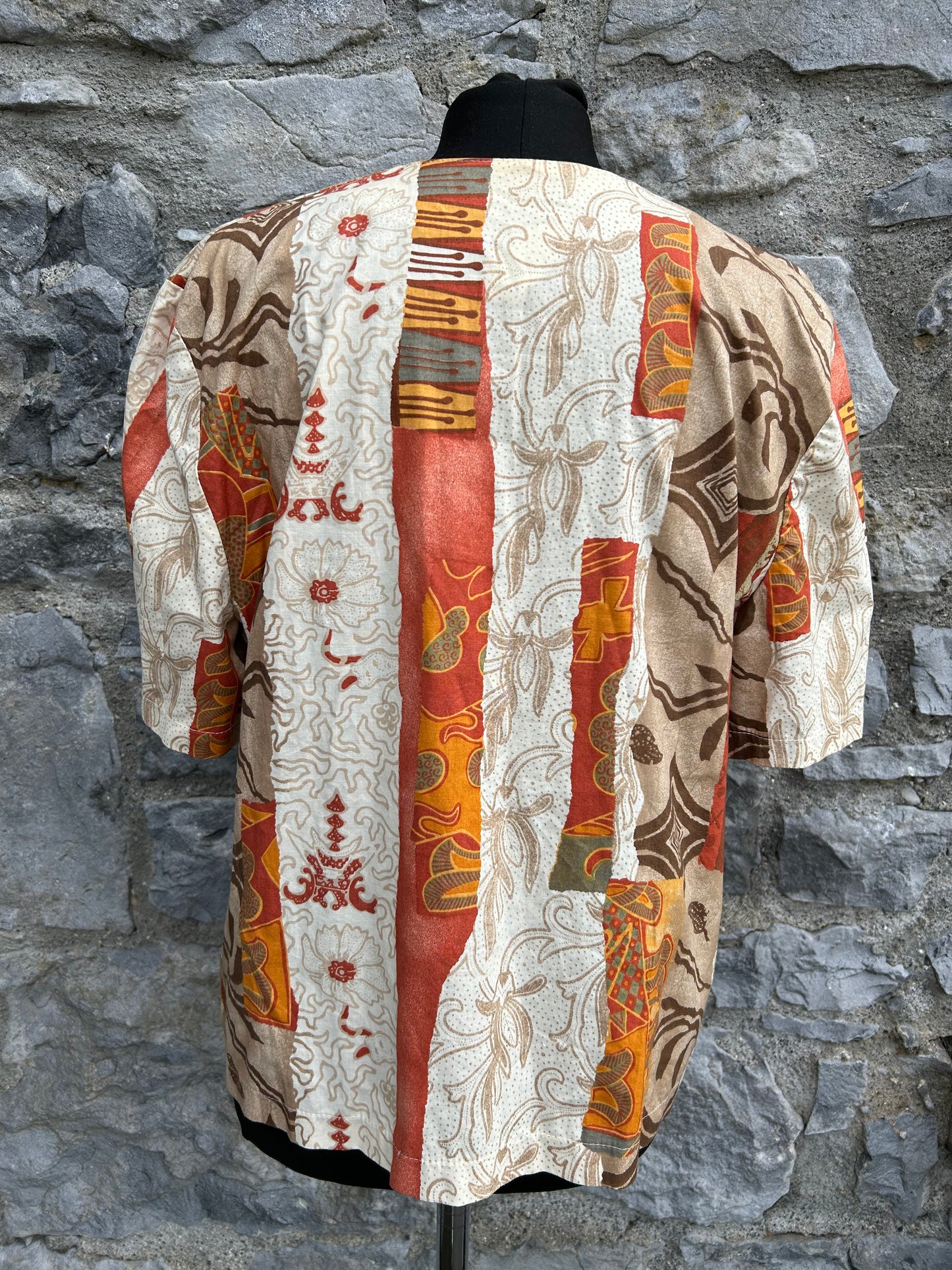 80s beige&brown blouse uk 12