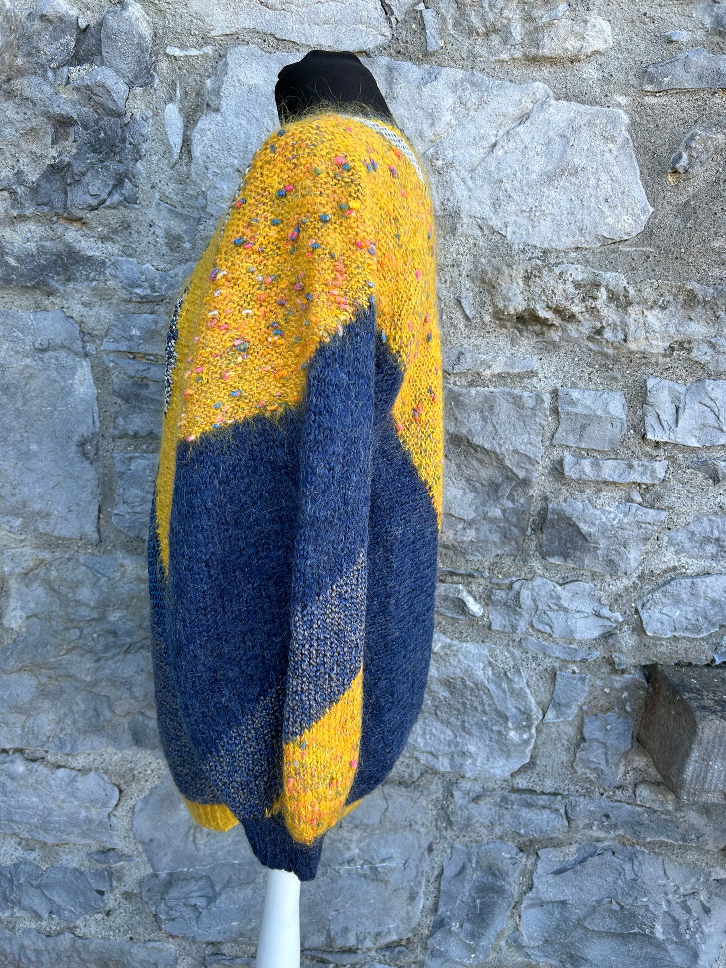 80s yellow&petrol woolly jumper uk 10-12