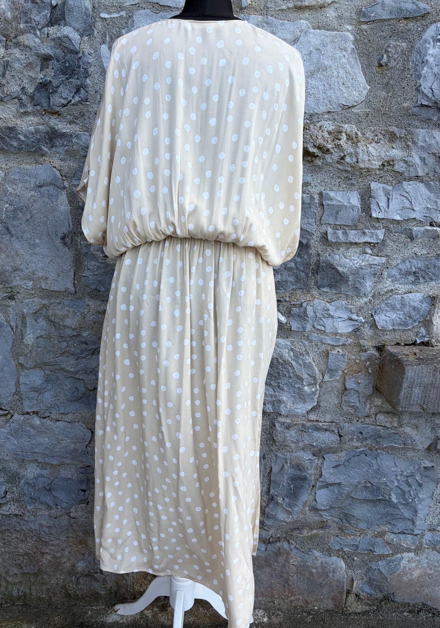 90s polka dots beige dress uk 10-12