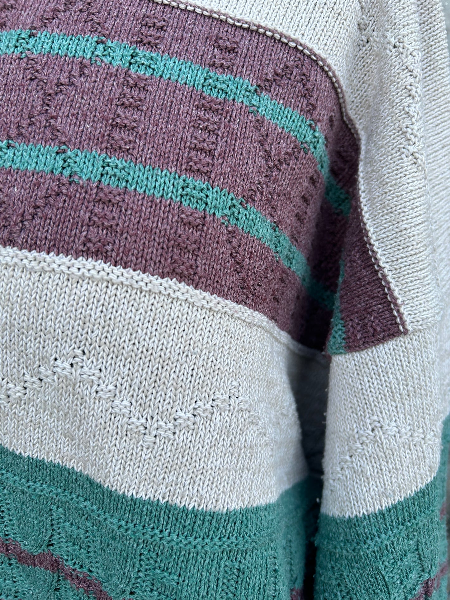 80s beige&maroon panel jumper L/XL