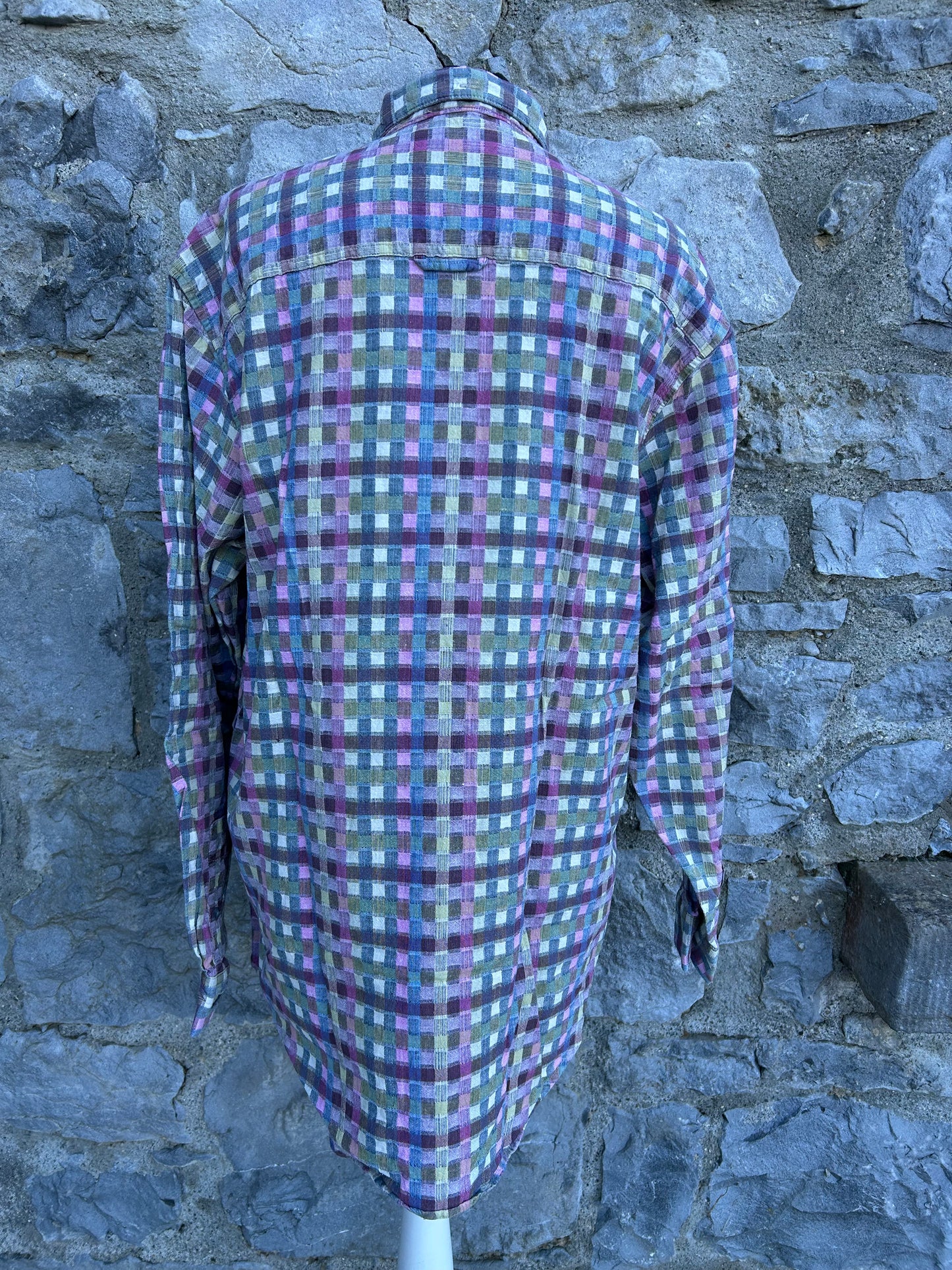 90s pink&green check shirt Medium