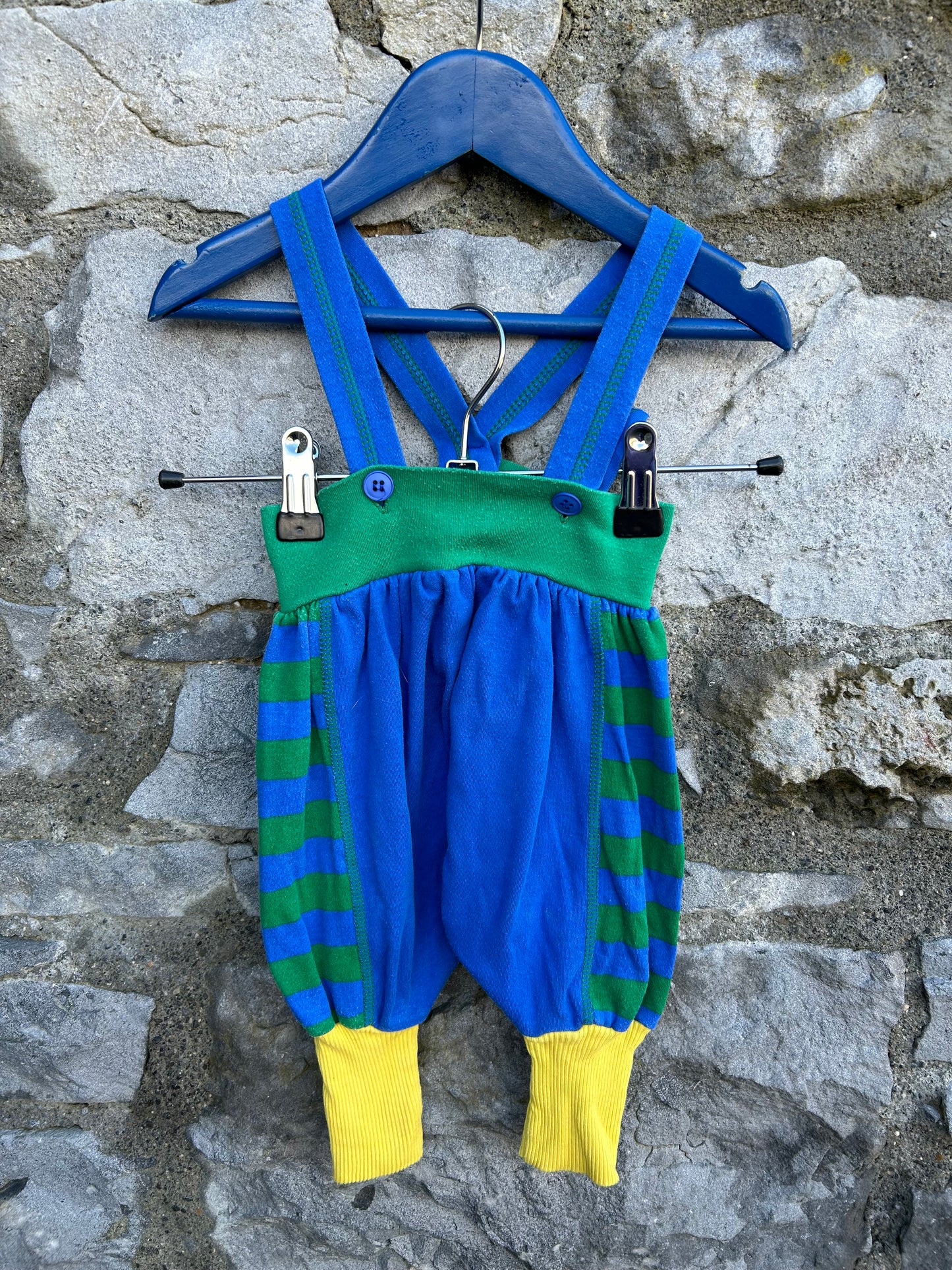 80s blue&green dungarees 0-3m (56-62cm)