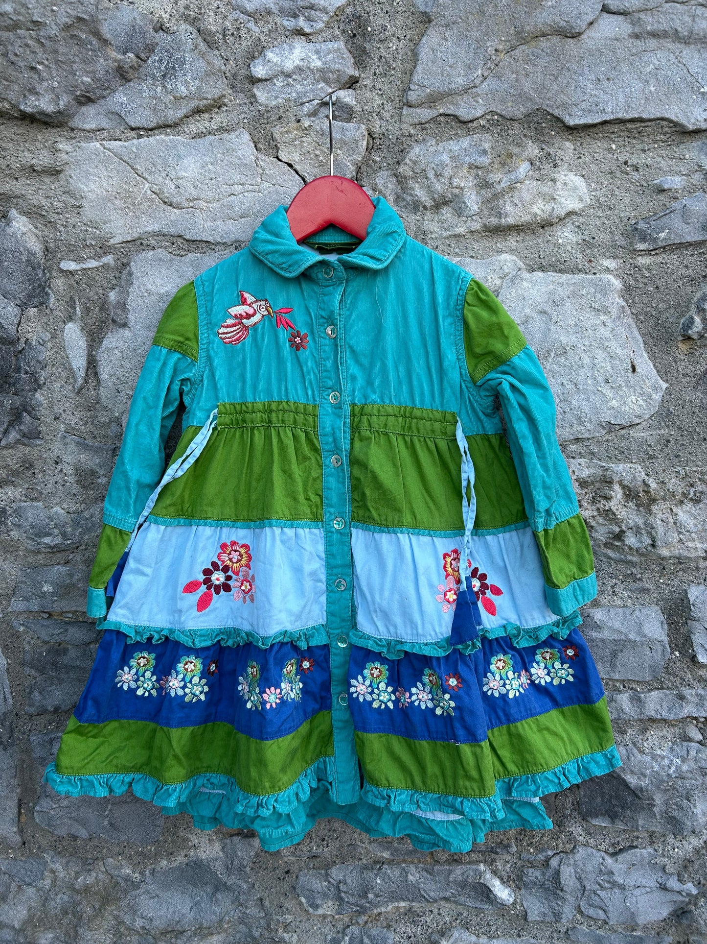 Teal cord tiered dress 4y (104cm)