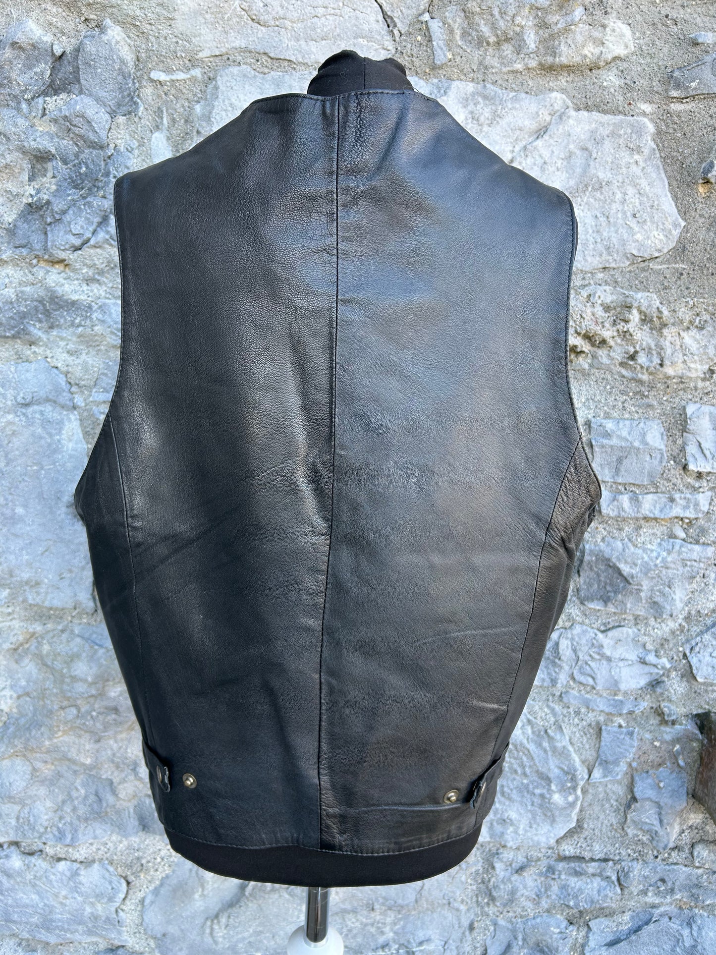 90s black leather waistcoat XL