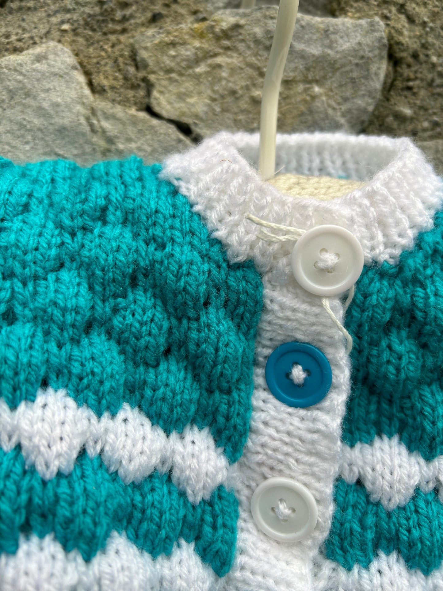Bubble knit turquoise cardigan&hat Newborn (50-56cm)