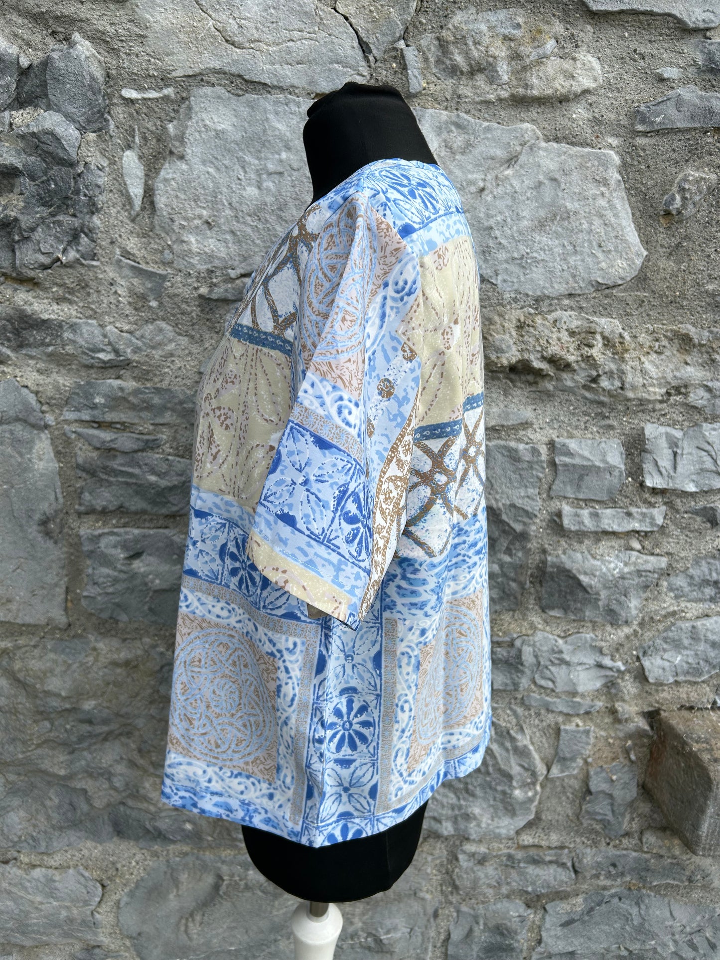 90s Blue&brown patchwork top uk 10-12