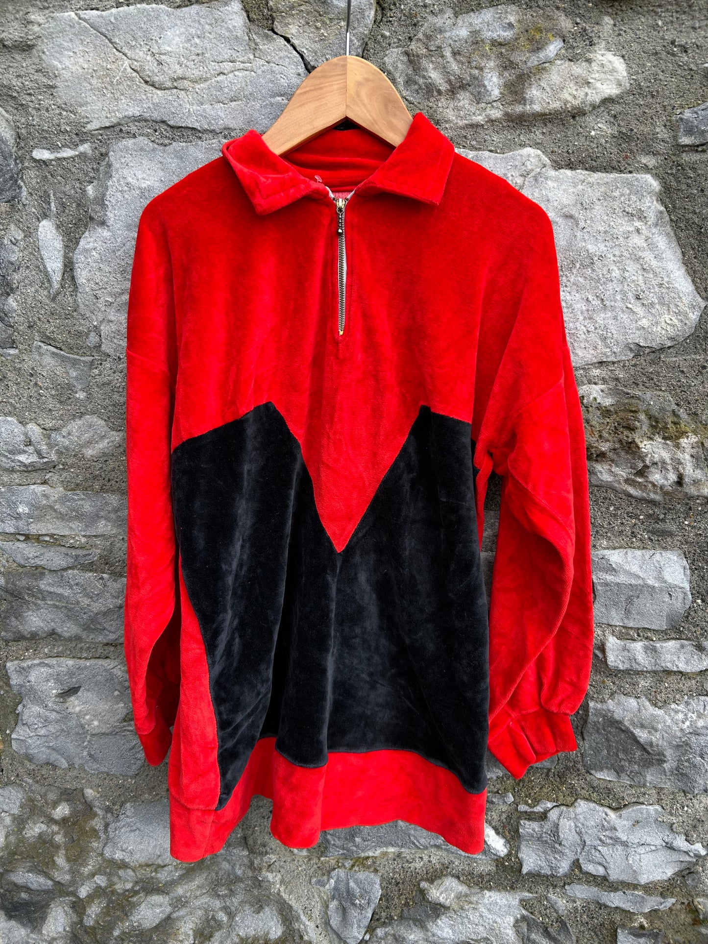 80s red&black velour top 10-11y (140-146cm)