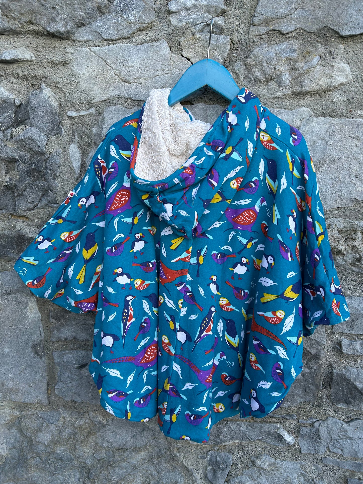 Birds blue fleece lined poncho 6-8y (116-128cm)