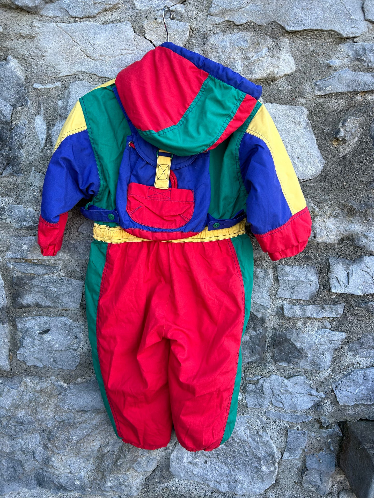 80s colourful snow suit with a backpack 18-24m (86-92cm)