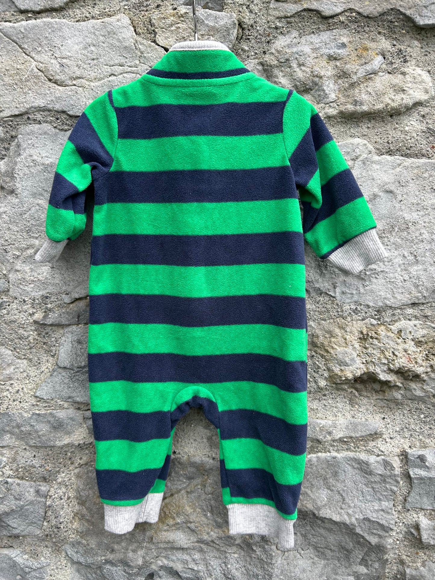 Green&navy stripy fleece onesie 0-3m (56-62cm)