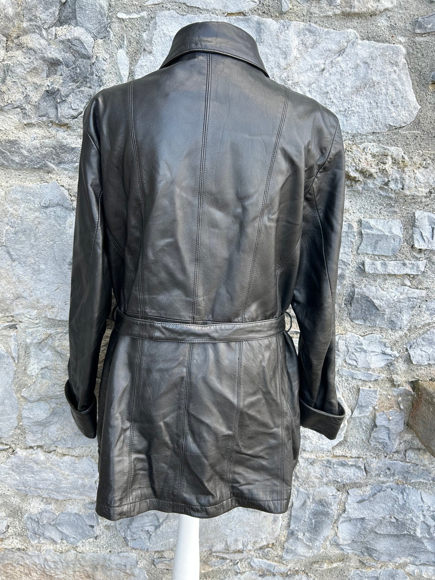 90s black leather coat uk 12