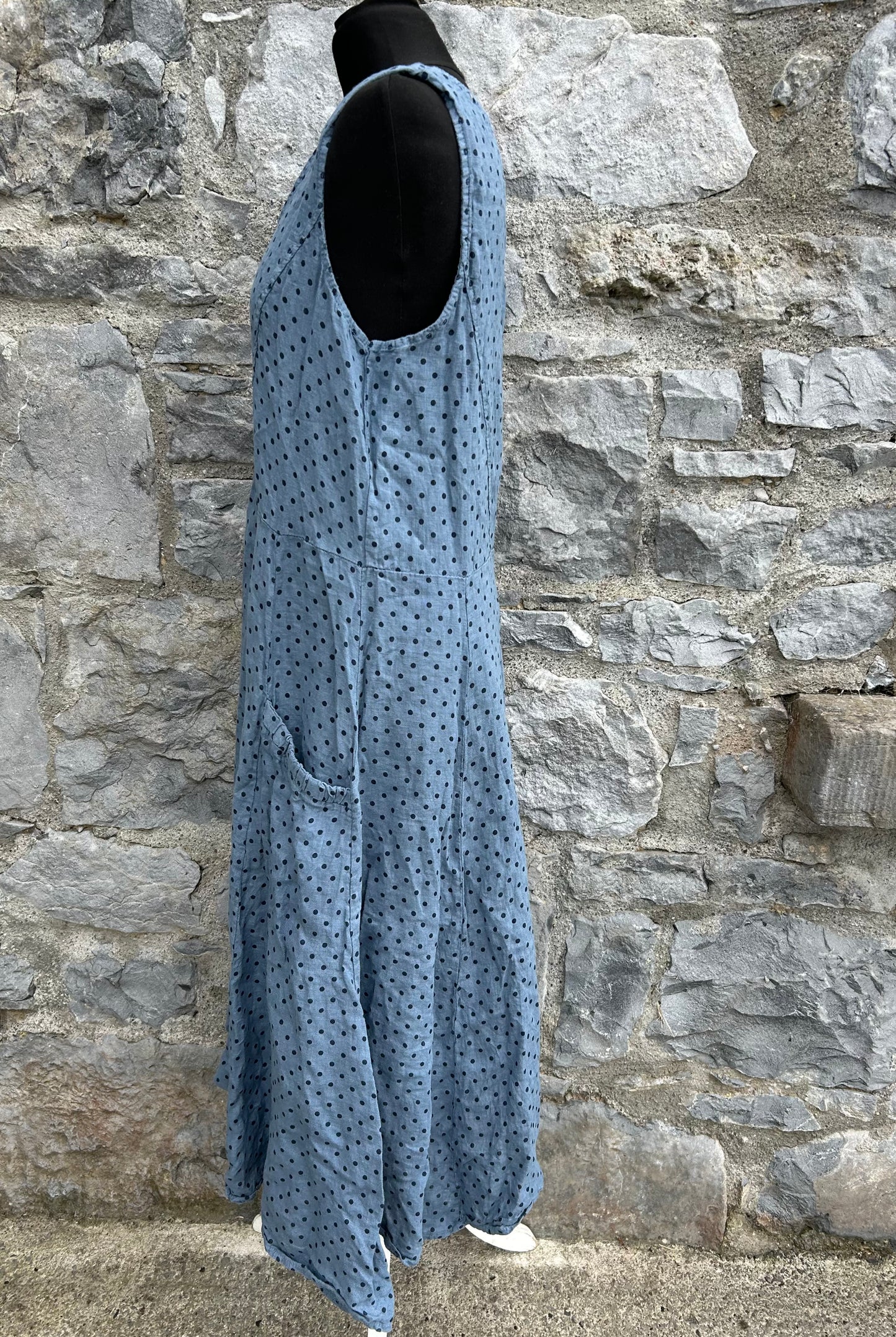 Spotty blue linen dress uk 12