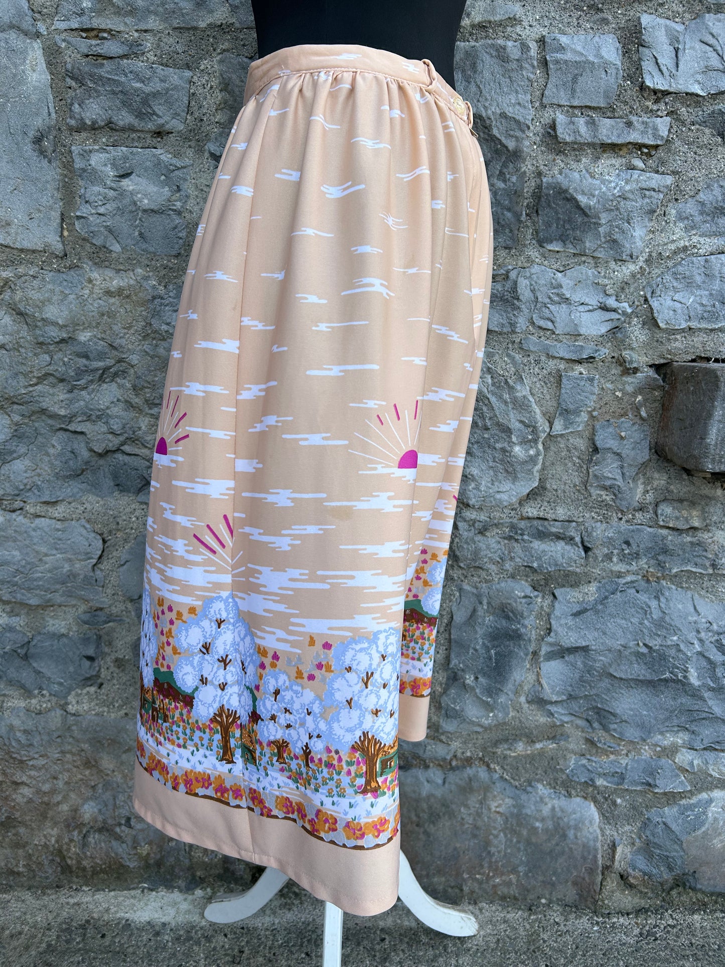 80s beige landscape skirt uk 10