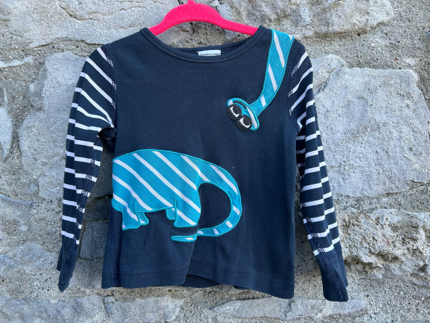 PoP navy dinosaur top 9-12m (74-80cm)