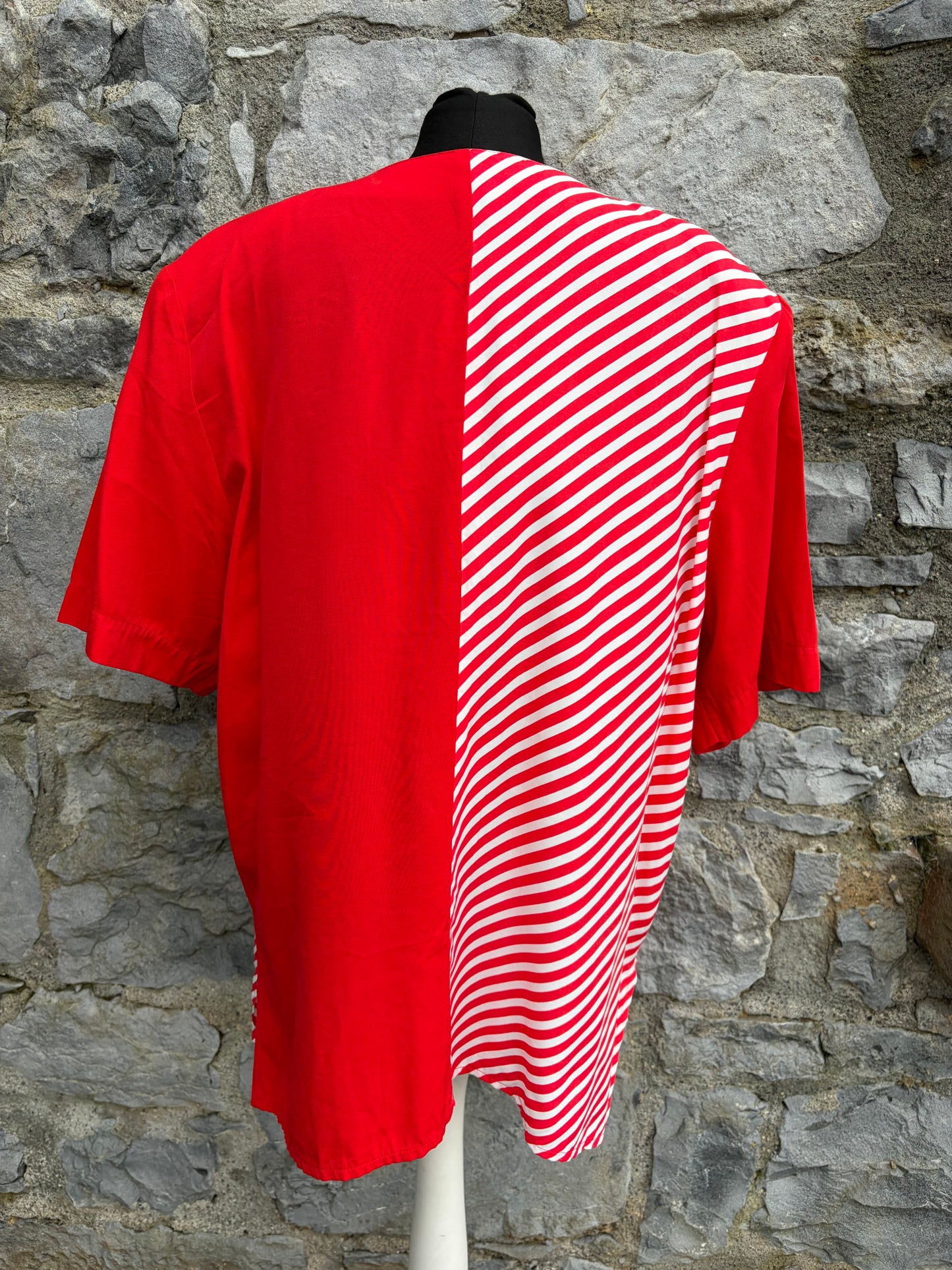 80s red&stripy blouse uk 14-16