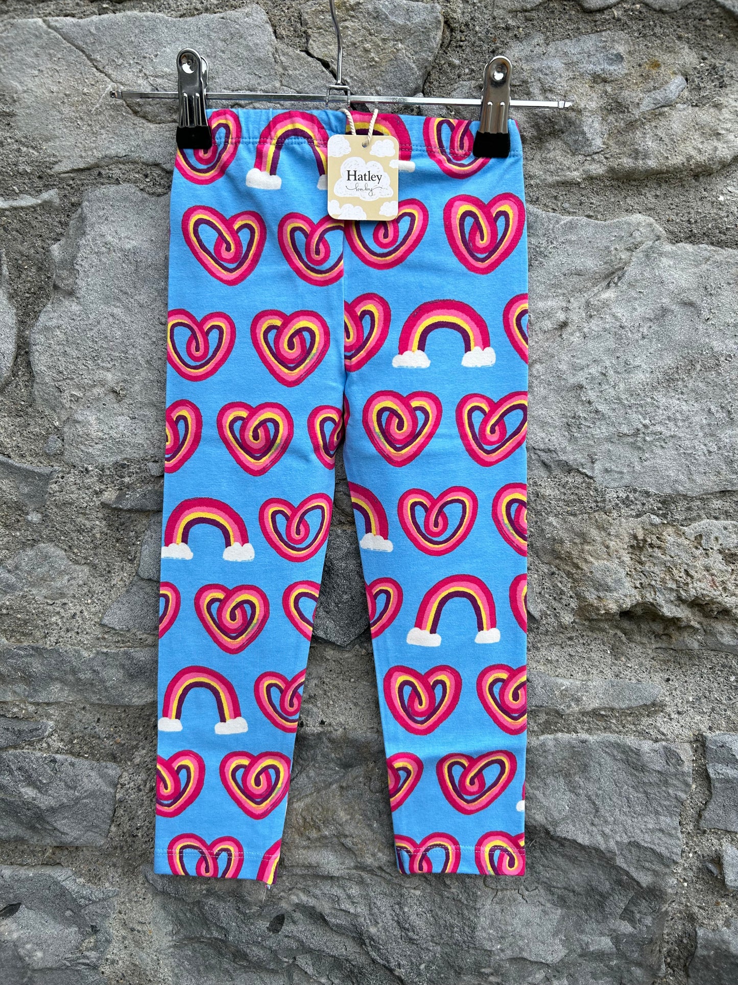 Rainbow hearts blue leggings 2-3y (92-98cm)