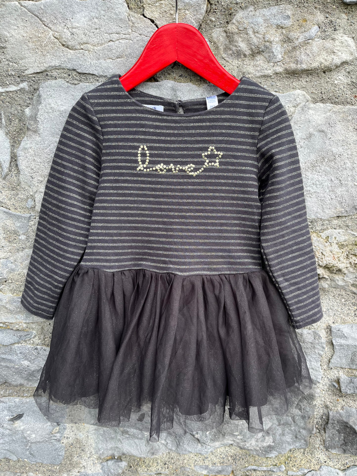 Love grey stripy dress 2-3y (92-98cm)