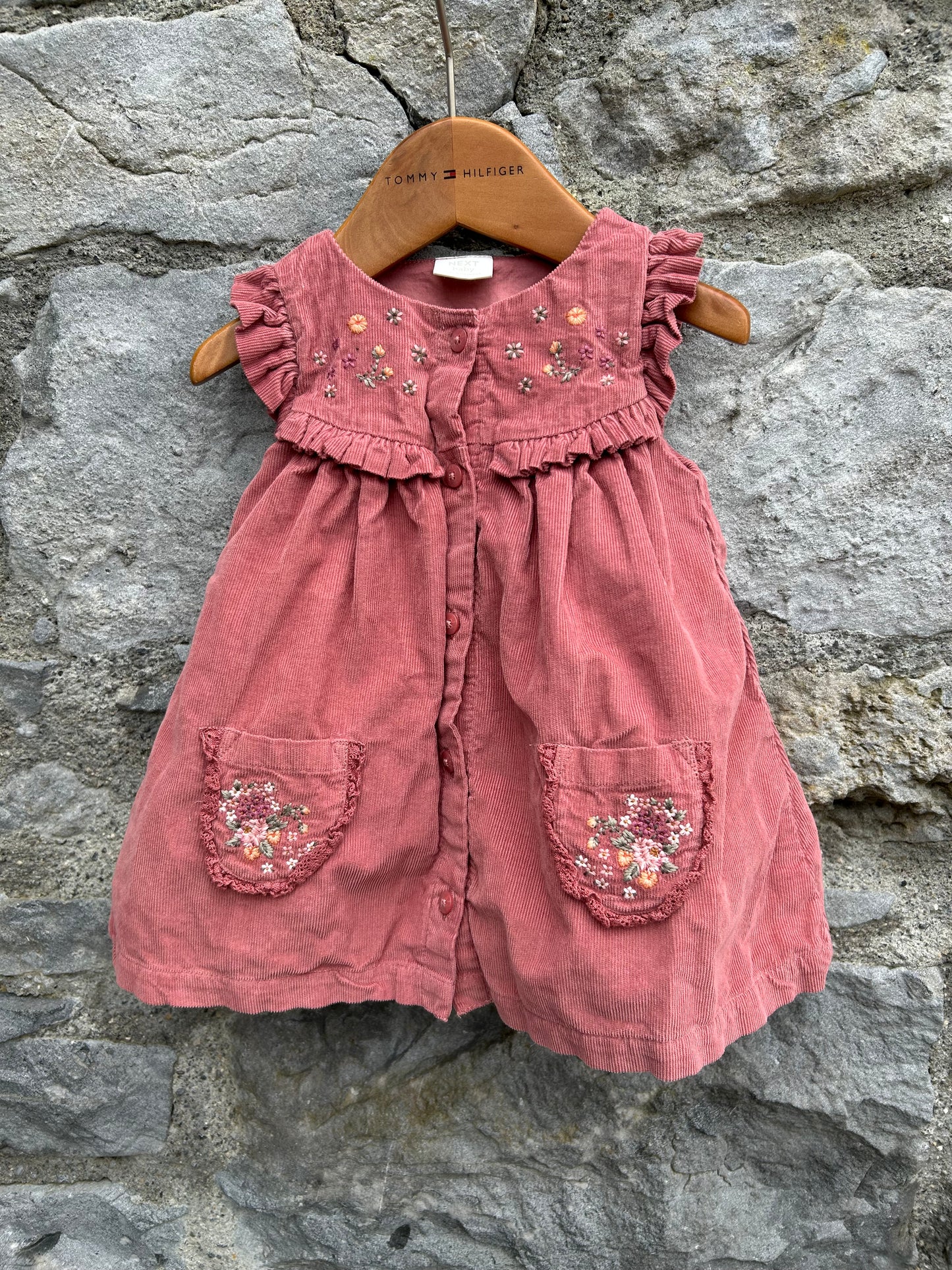 Pink cord embroidered dress 3-6m (62-68cm)