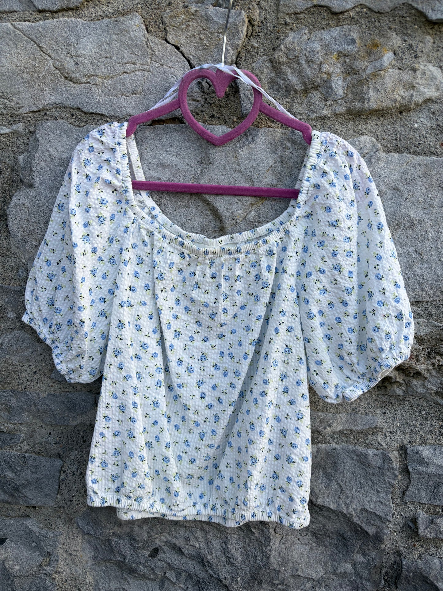 Blue floral puff-sleeve top 13-14y (158-164cm)