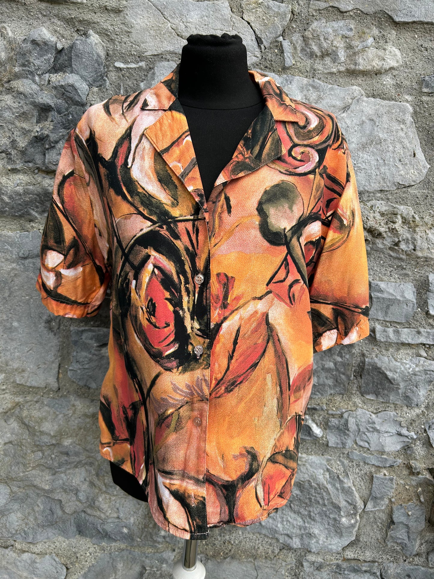90s abstract orange blouse uk 12