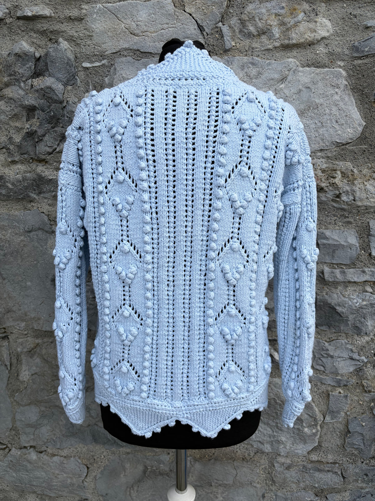 90s light blue pointelle heavy knit cardigan uk 8-10