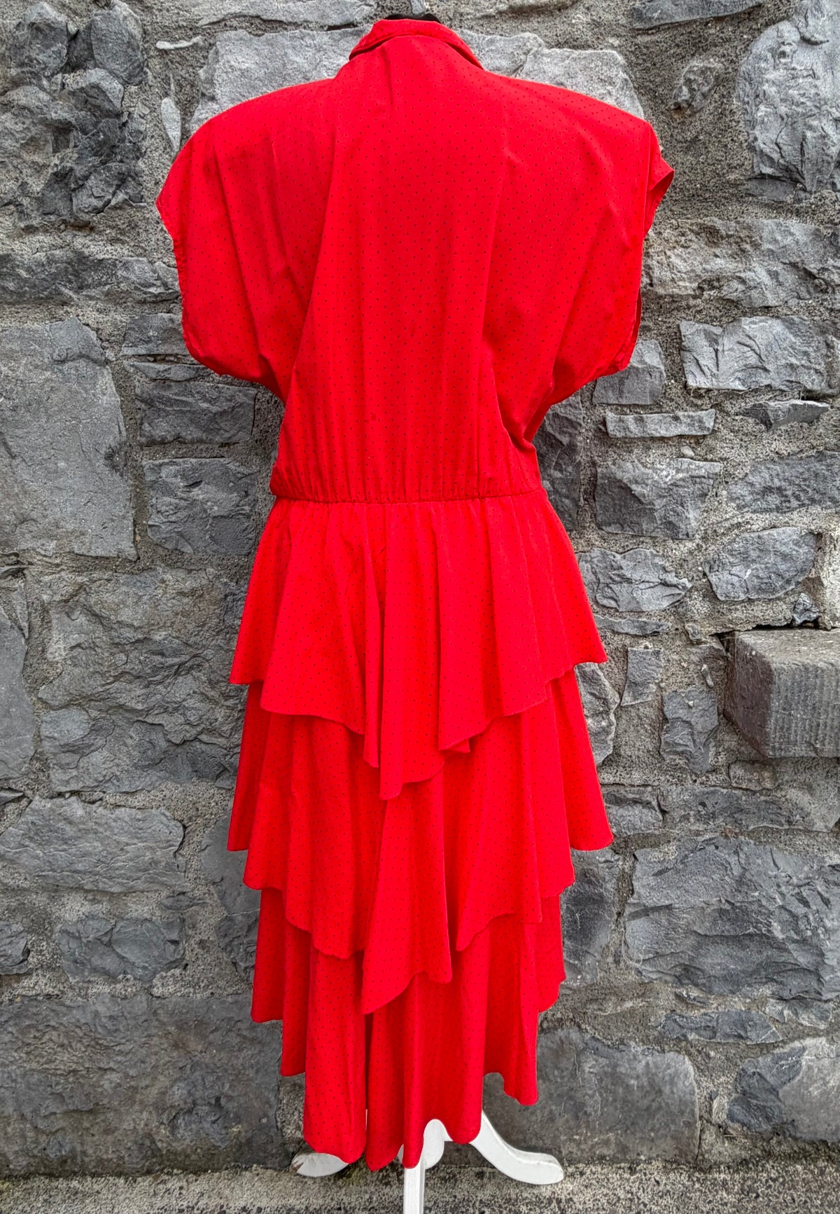 80s red polka dots tiered ruffled dress uk 10-12