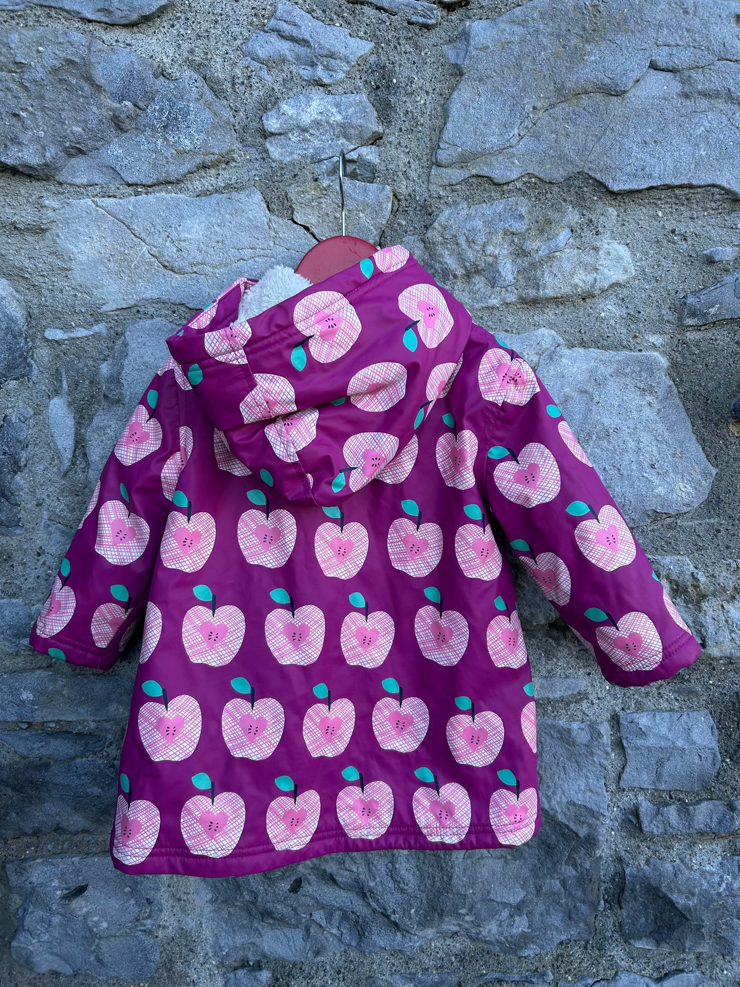 Pink apples Sherpa lined coat 18-24m (86-92cm)