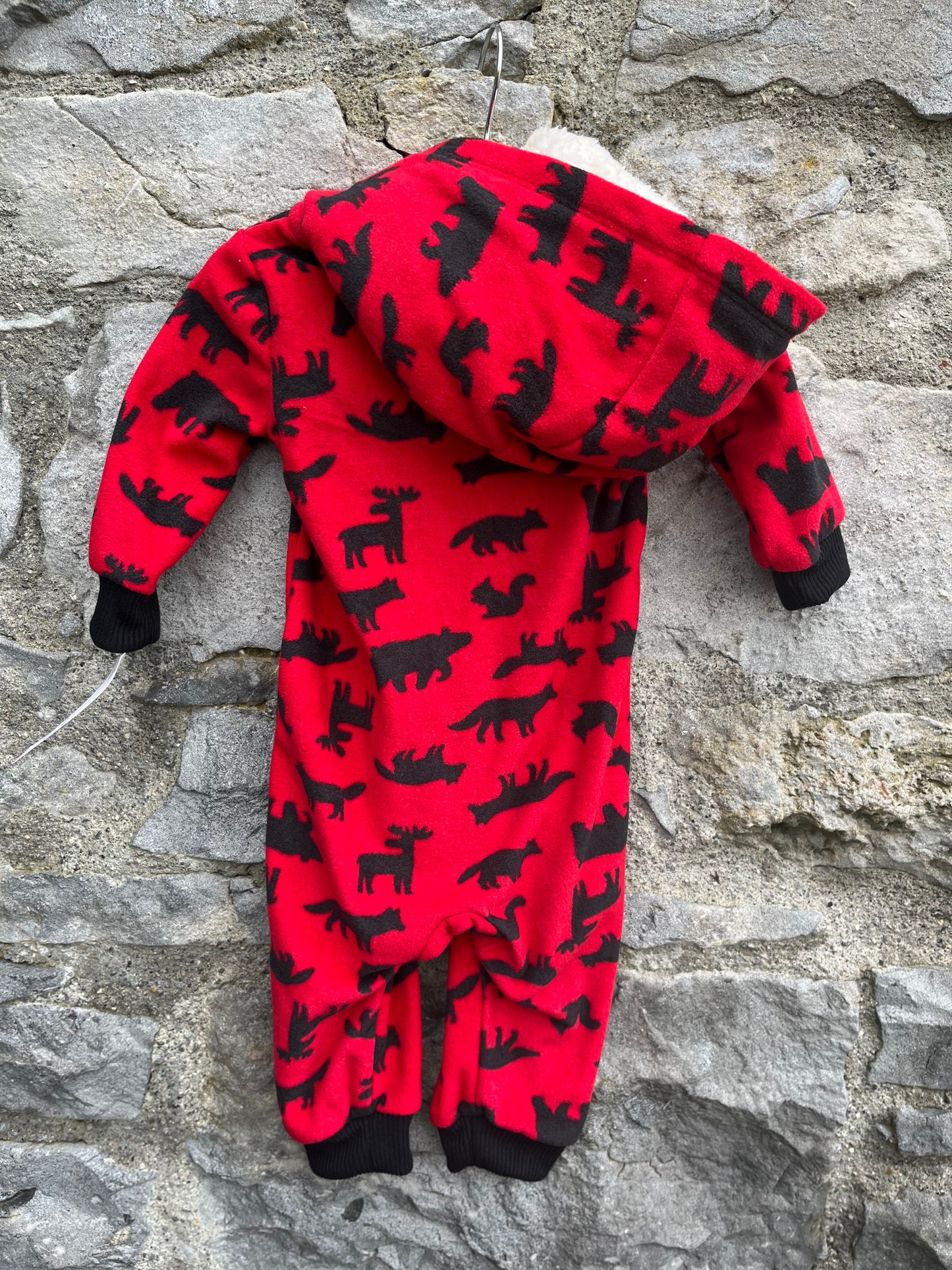 Woodland animals red fleece onesie 3-6m (62-68cm)