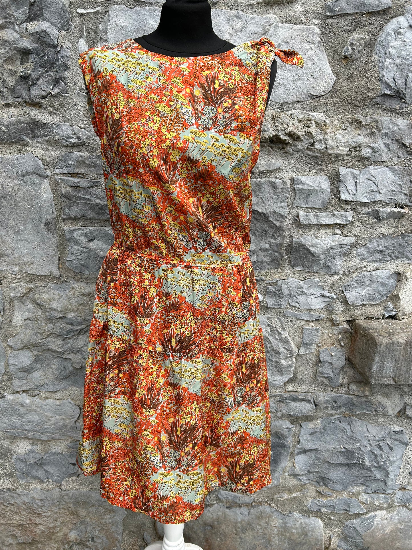 80s Red&yellow flowers dress uk 6-8