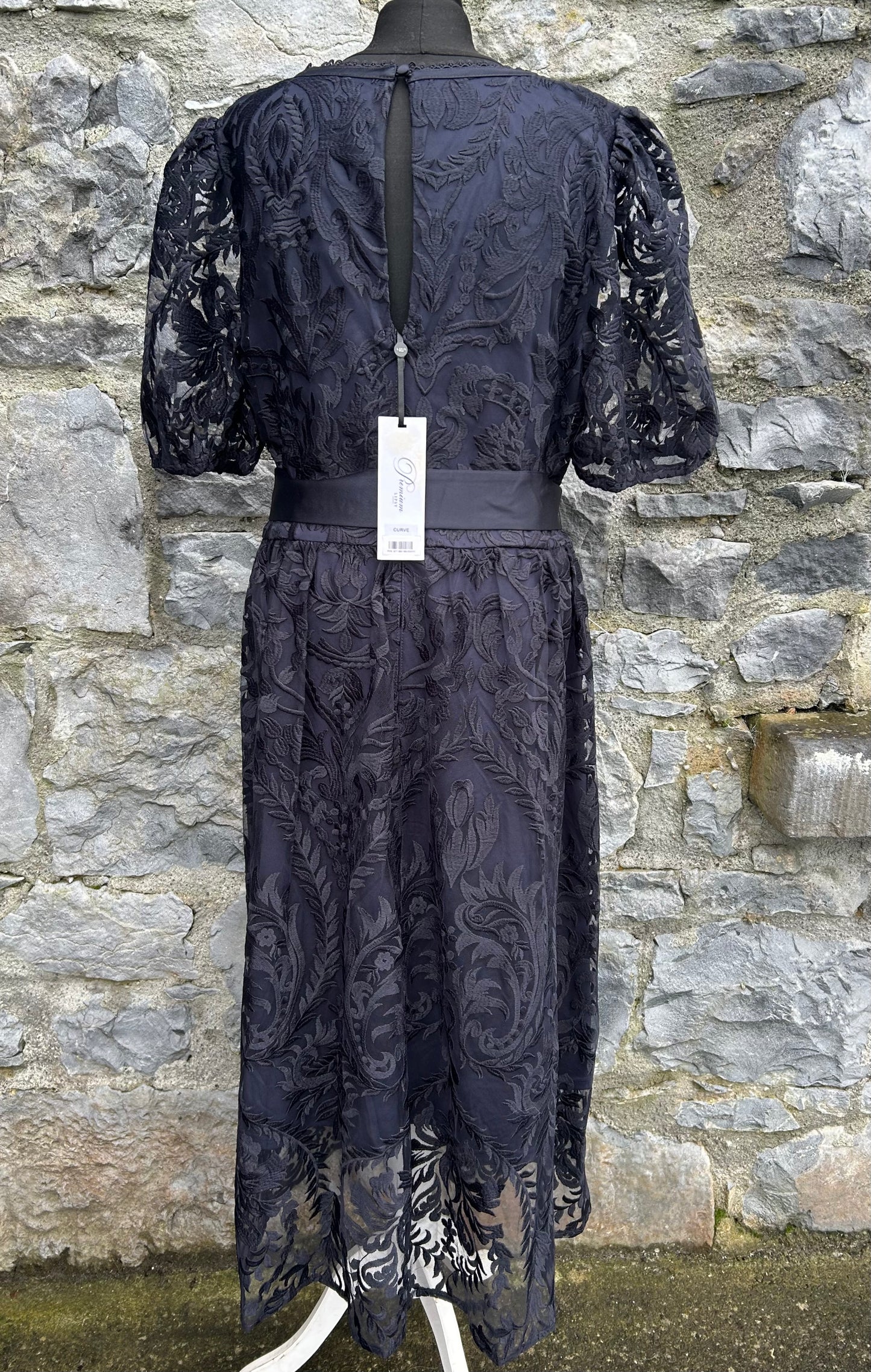 Navy lace embroidered puff sleeve dress uk 18