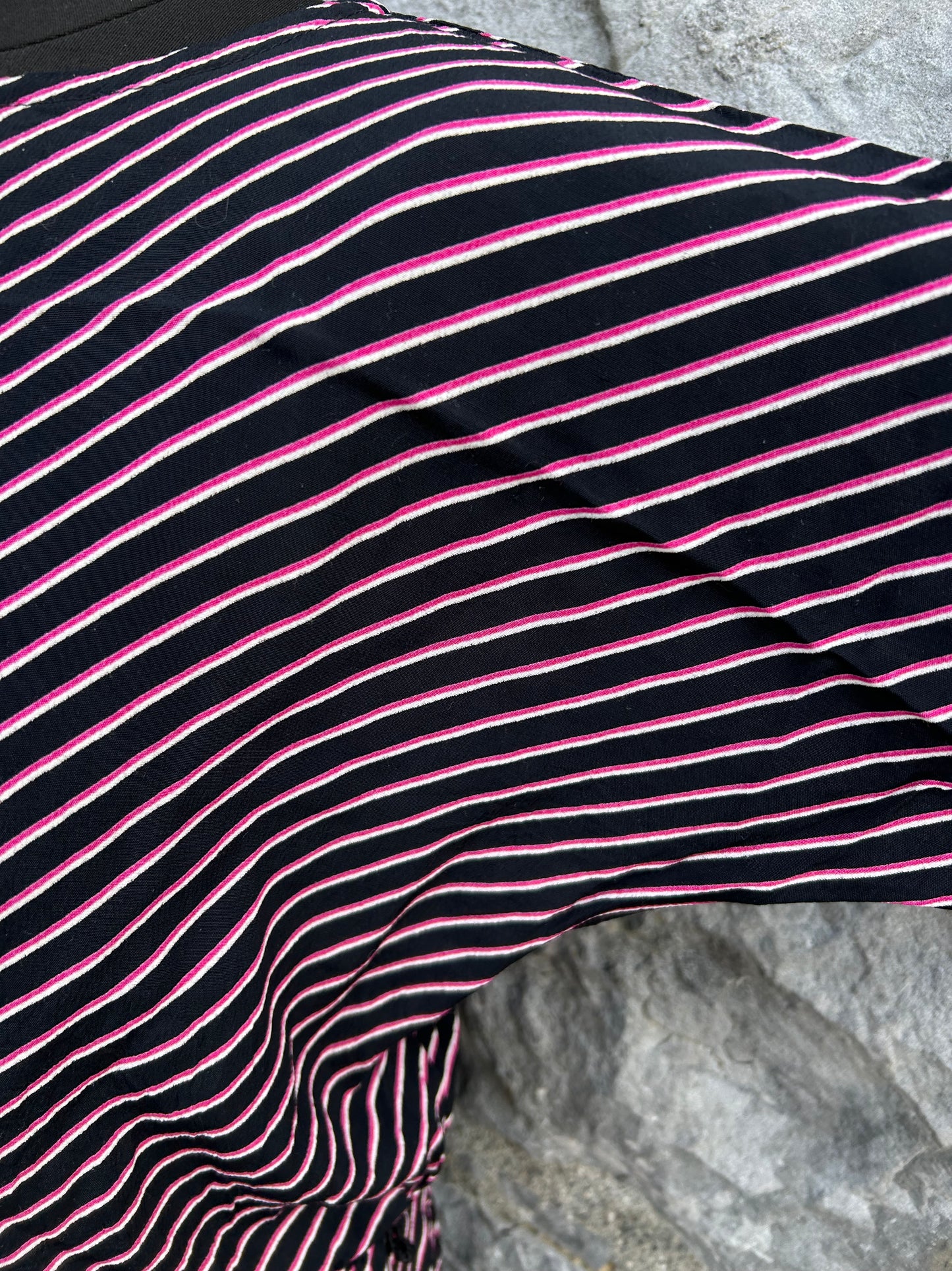 80s black&pink stripy dress uk 10-12