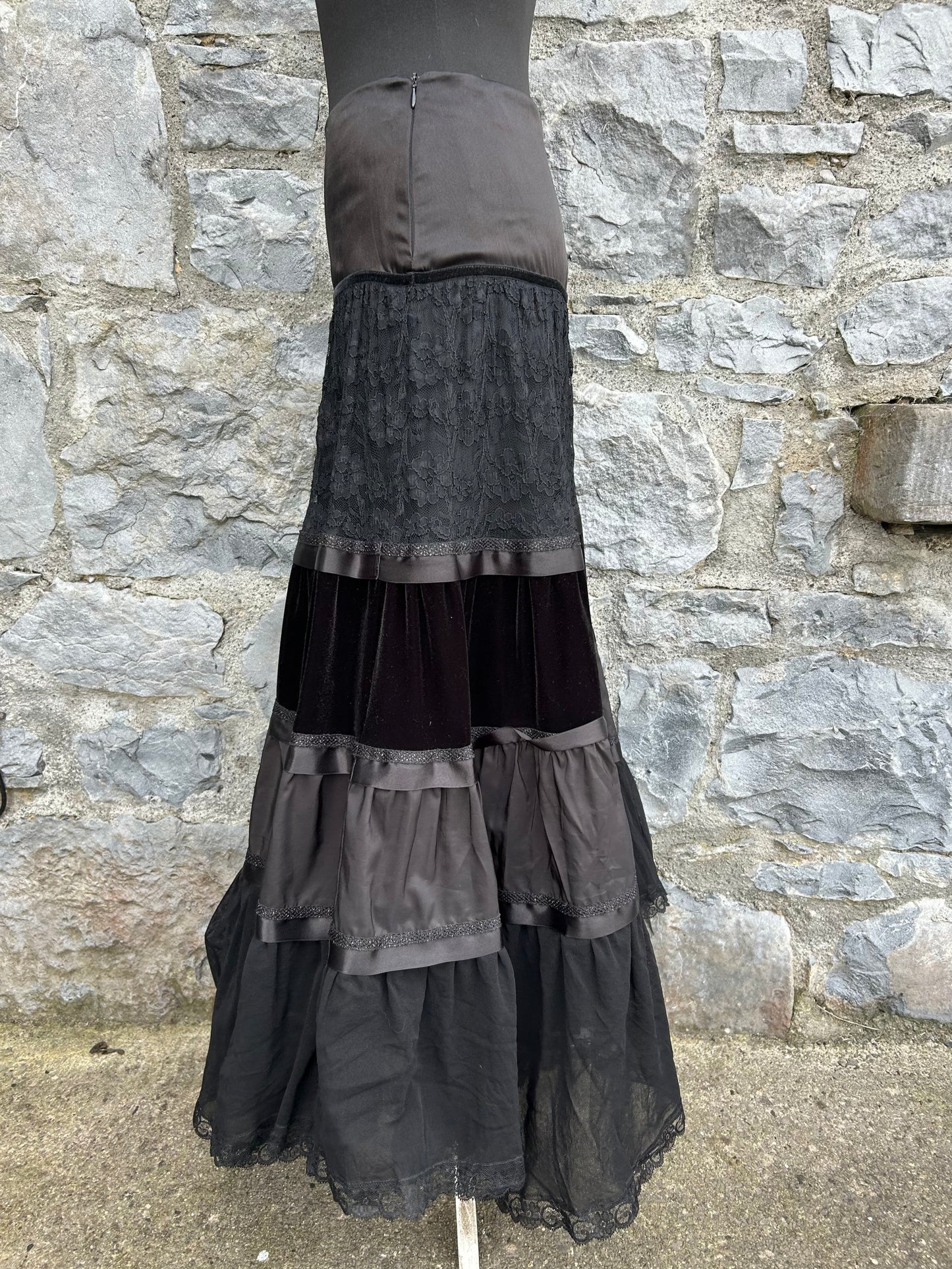 Black tiered maxi skirt uk 8-10