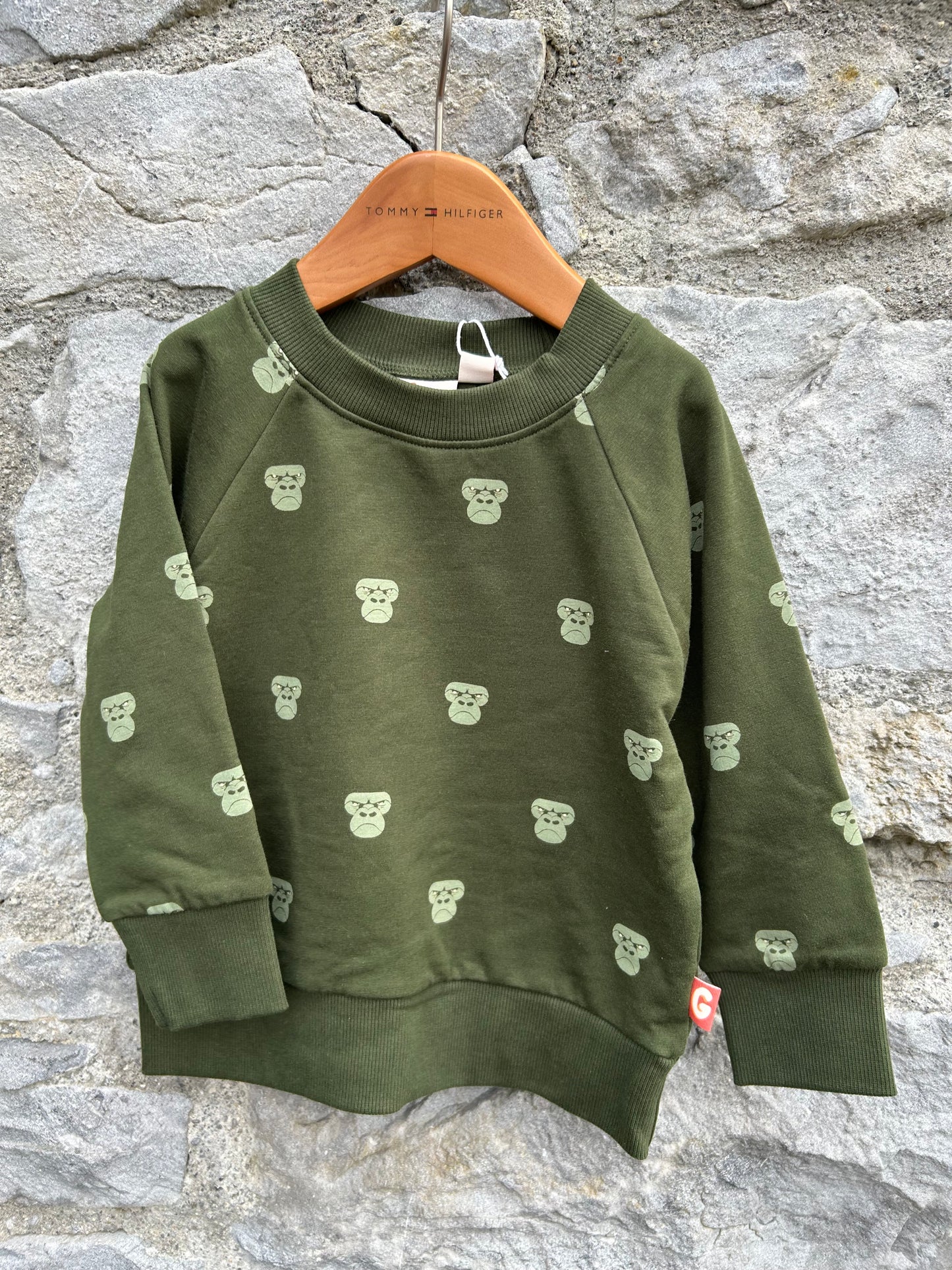 Angry gorilla khaki sweatshirt 12-18m (80-86cm)