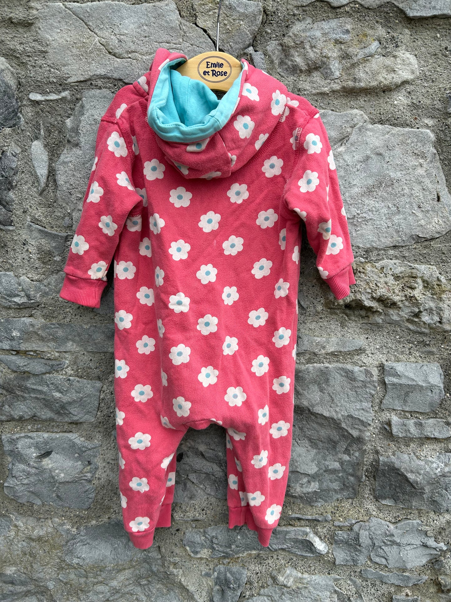Flowers pink hooded onesie 9m (74cm)
