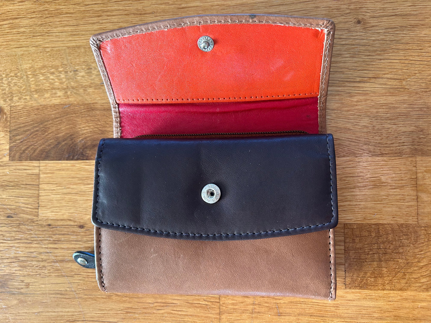 Brown & inside colourful wallet