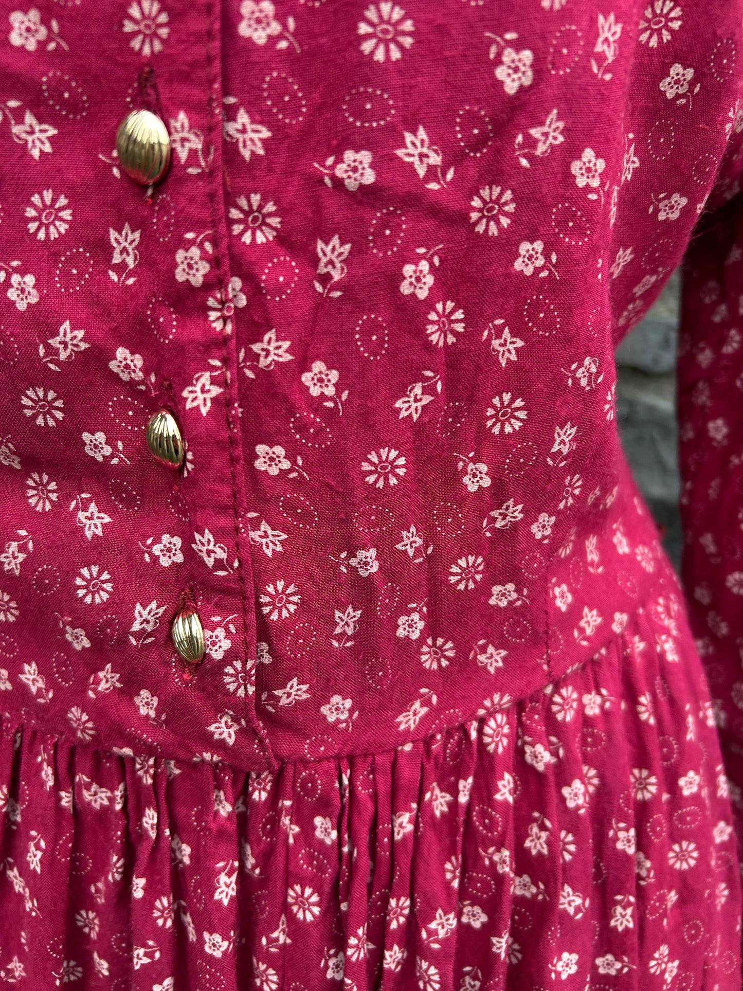 80s red floral dress uk 8-10