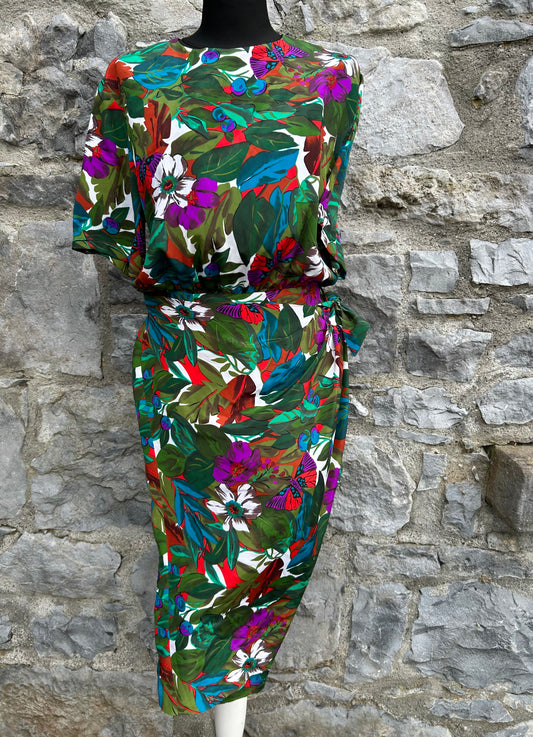 80s butterflies&flowers green dress uk 10