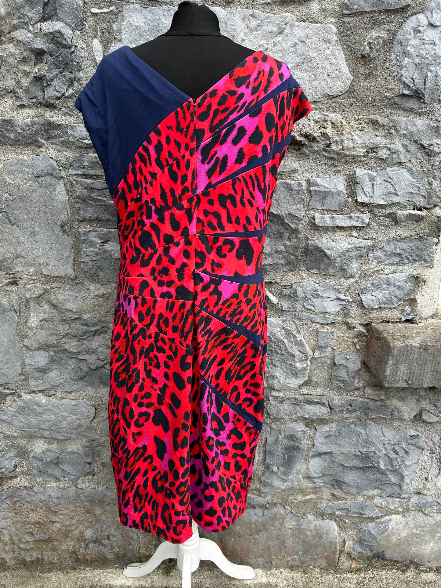 Escada Red Leopard Print Jersey Radiant Seam Dress uk 14