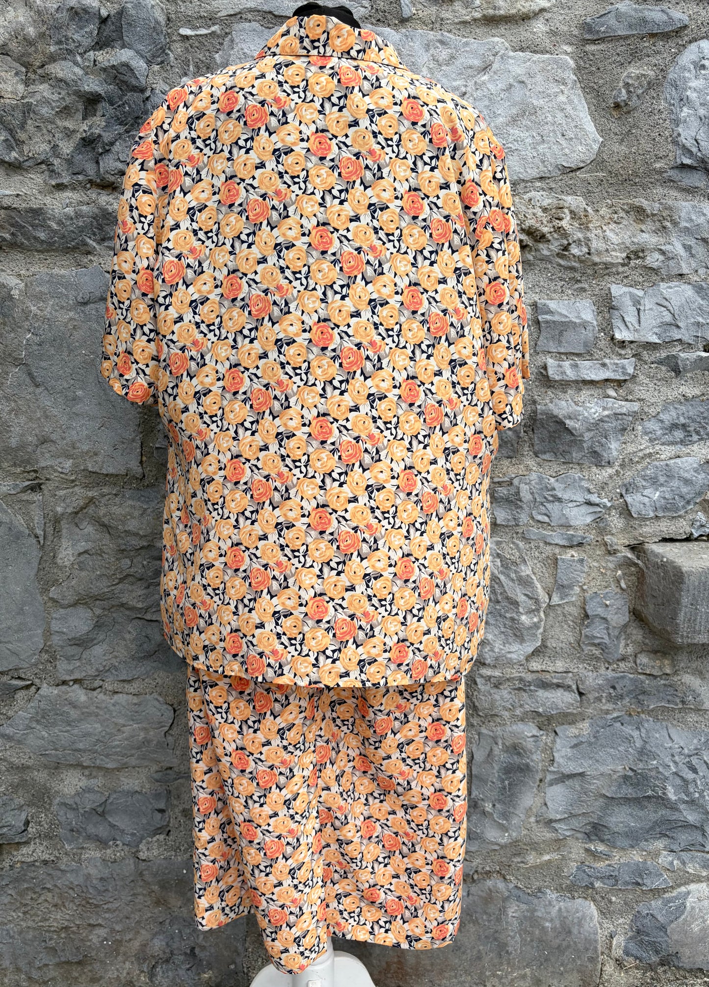 90s orange roses blouse&skirt uk 14-16