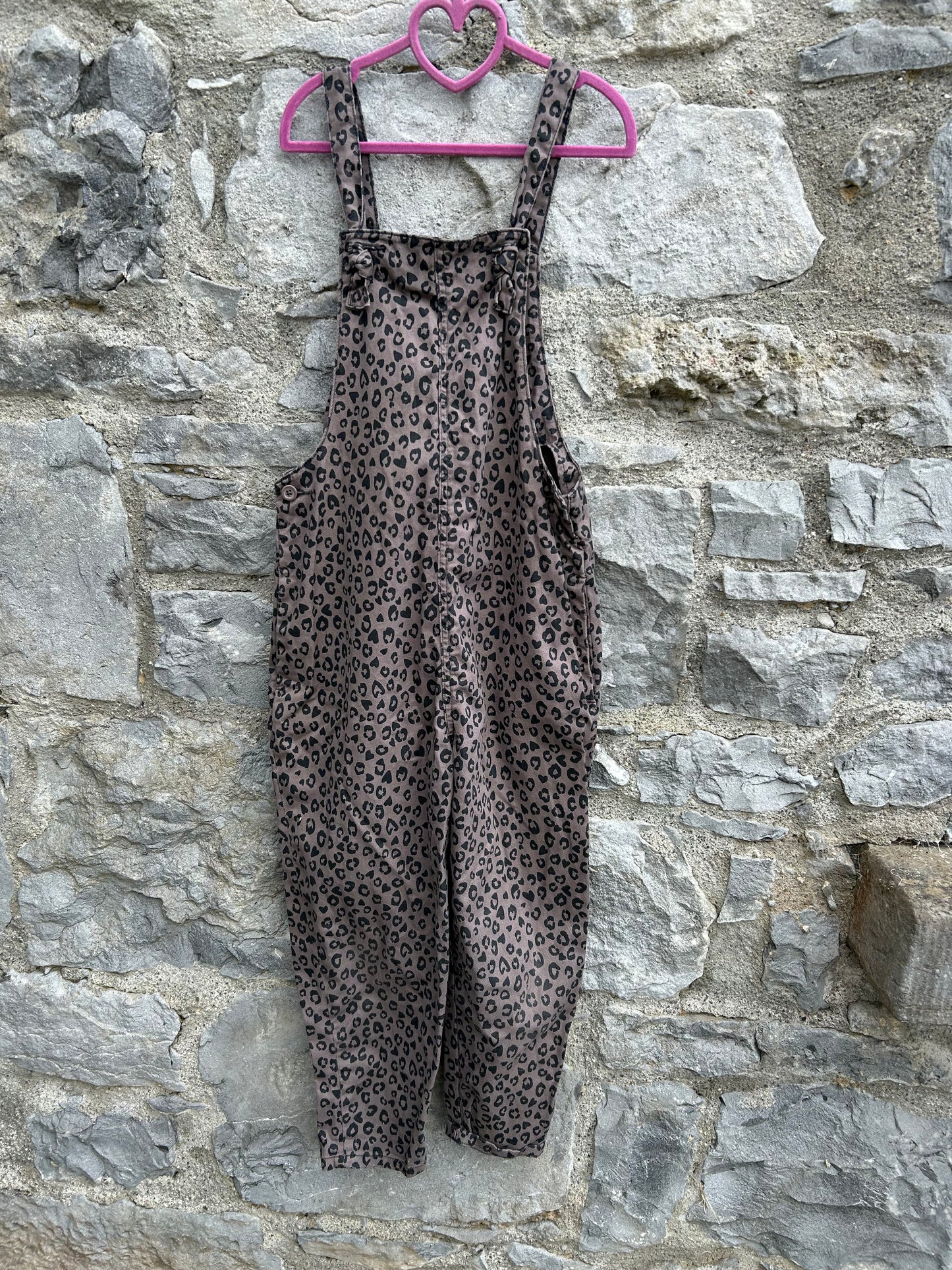 Leopard print denim dungarees 9y (134cm)