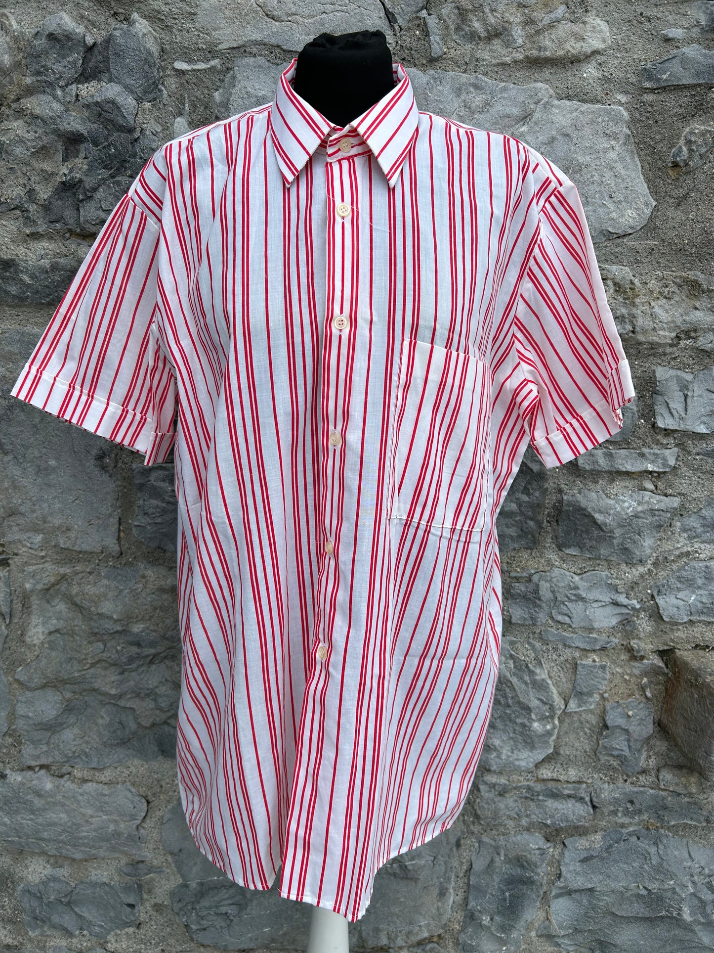 90s red stripy shirt M/L