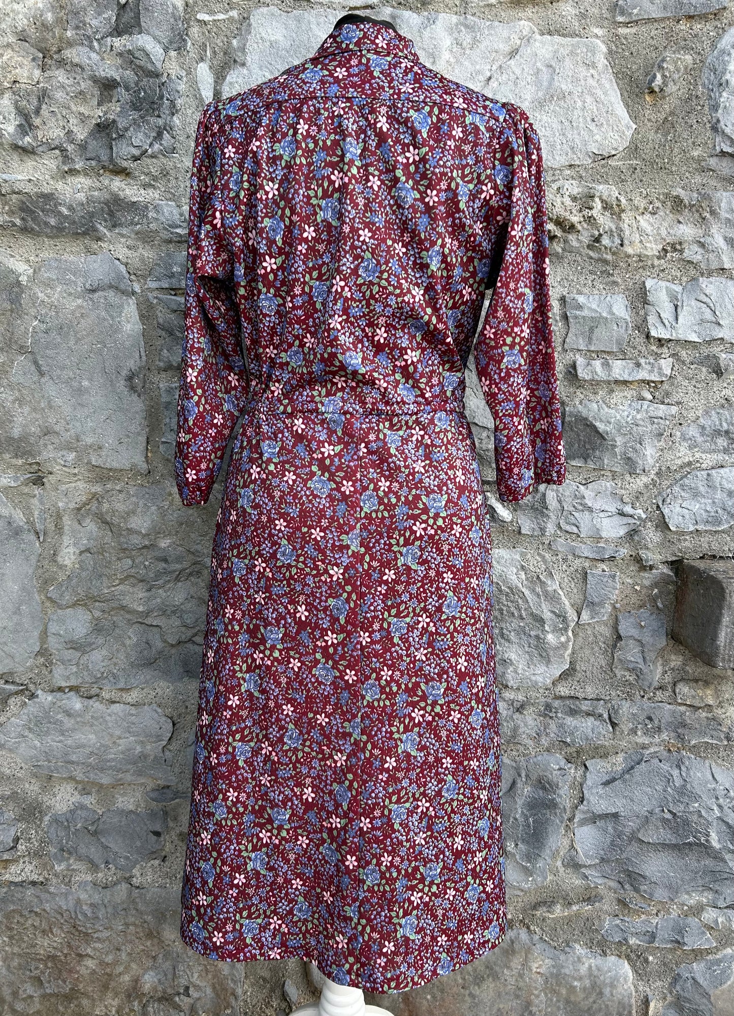 80s maroon floral dress uk 12