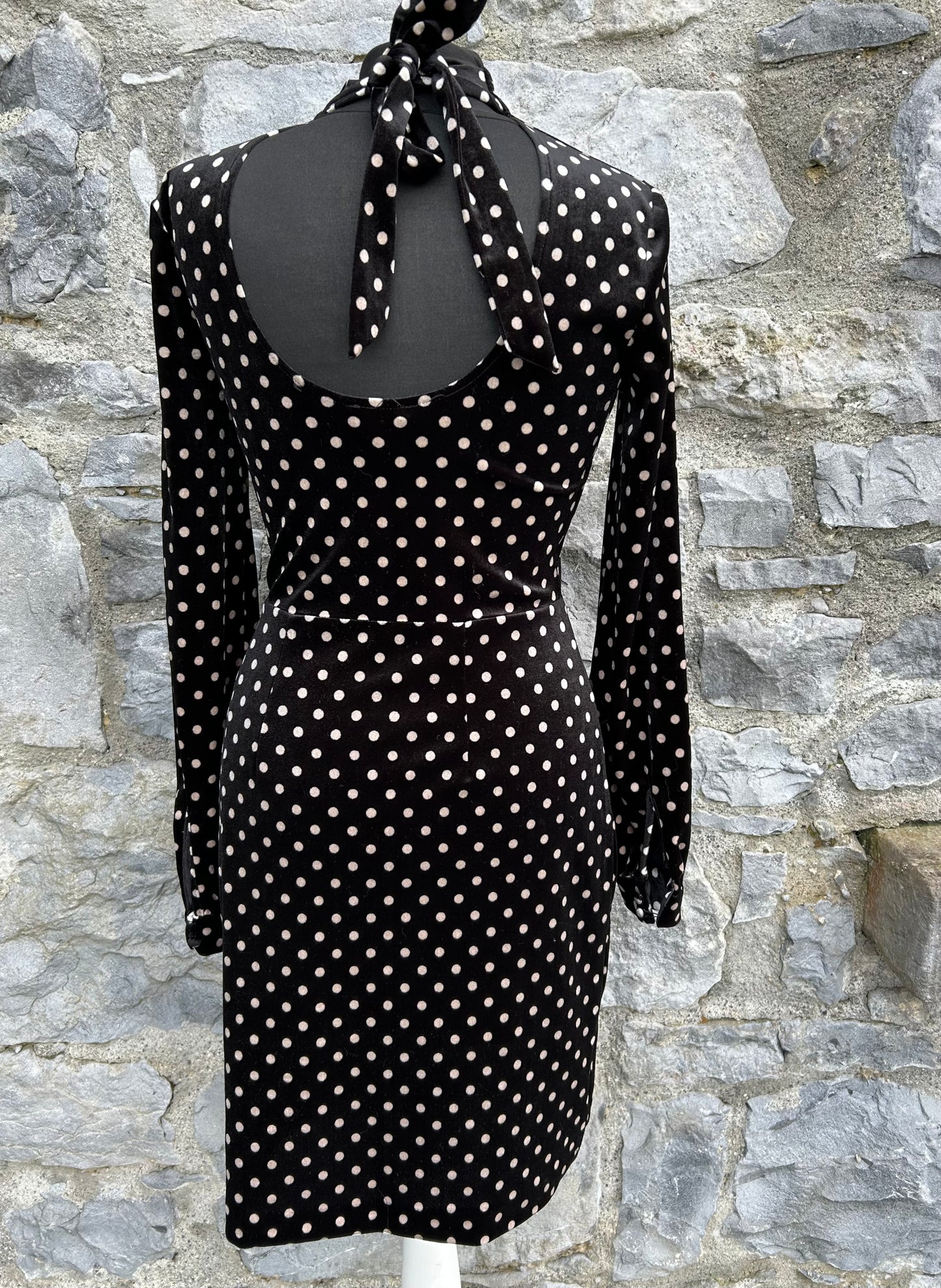 Polka dots black velvet dress uk 6-8