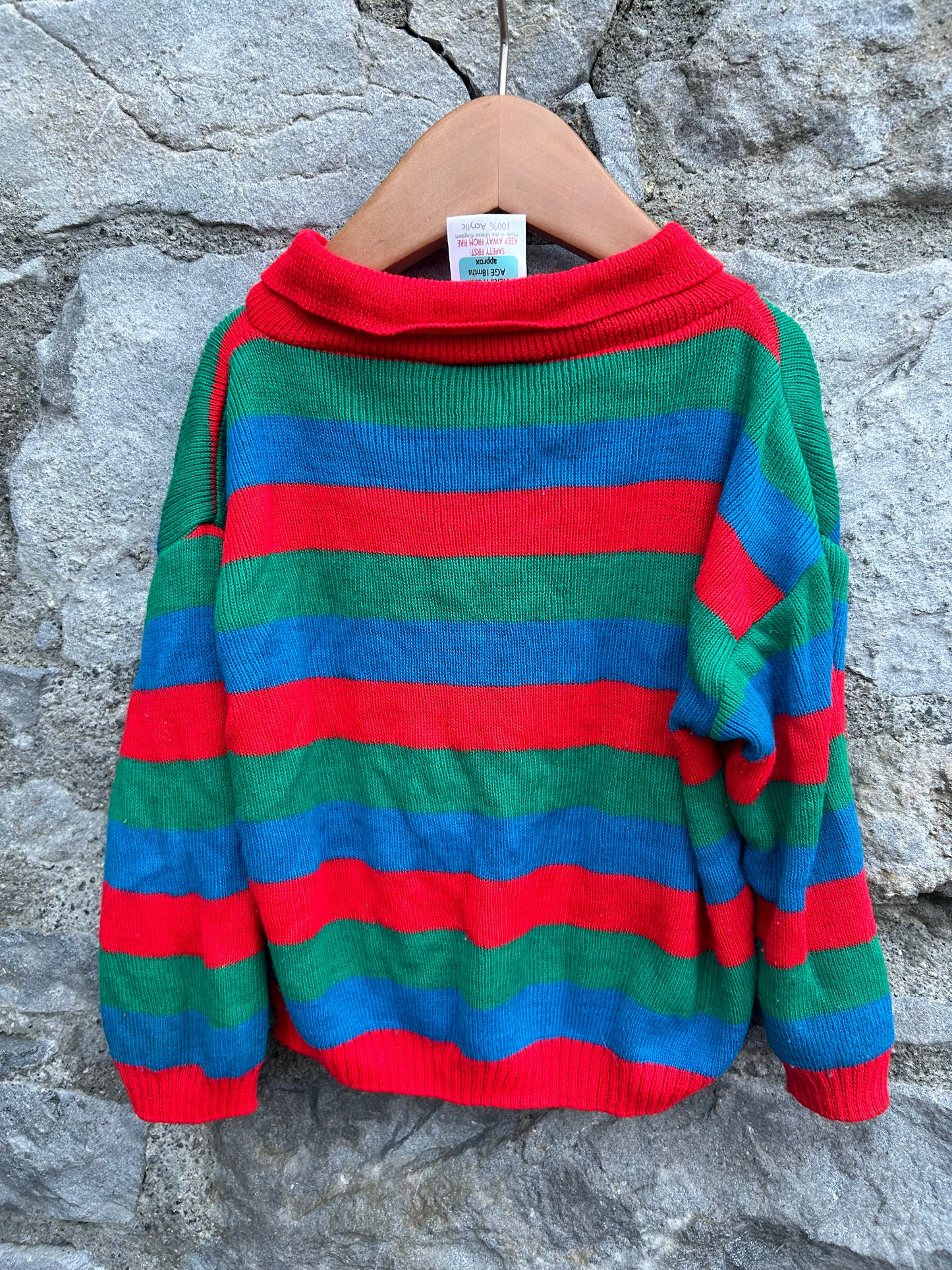 80s red&green stripy jumper 12-18m (80-86cm)